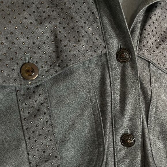 Saint Germain Petite Size Large Sage Green Shirt Studded Button Up Made In USA - Picture 2 of 7